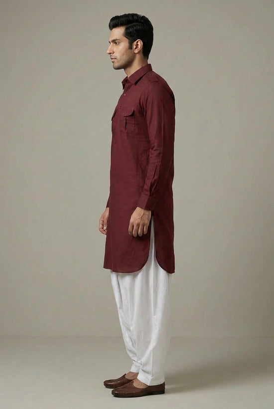 Cotton Pathani Suit with Pathani Collar for Pujas
