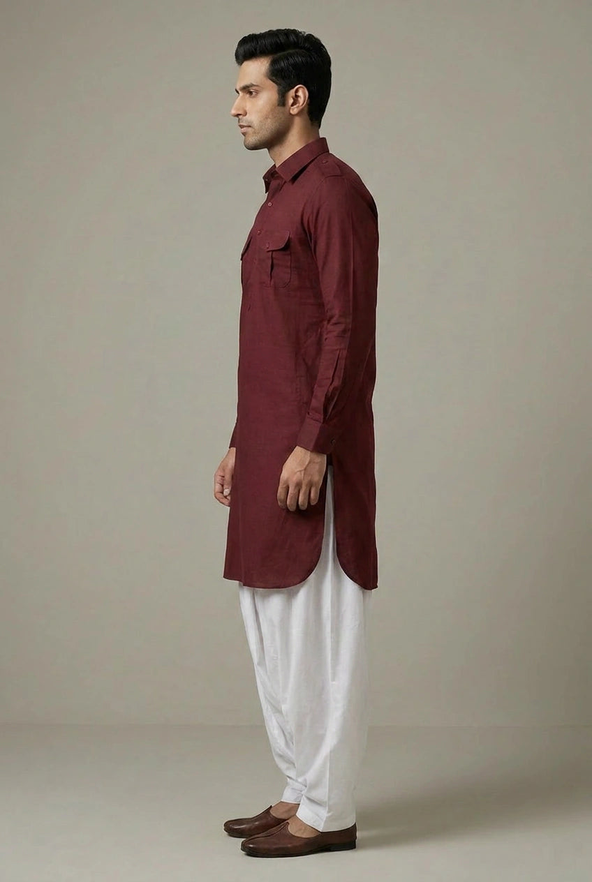 Cotton Pathani Suit with Pathani Collar for Pujas