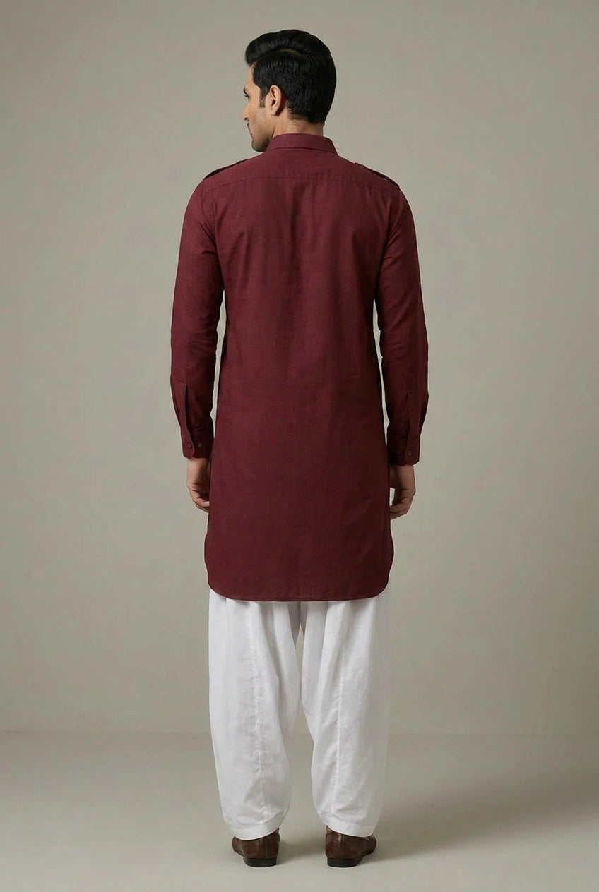 Cotton Pathani Suit with Pathani Collar for Pujas
