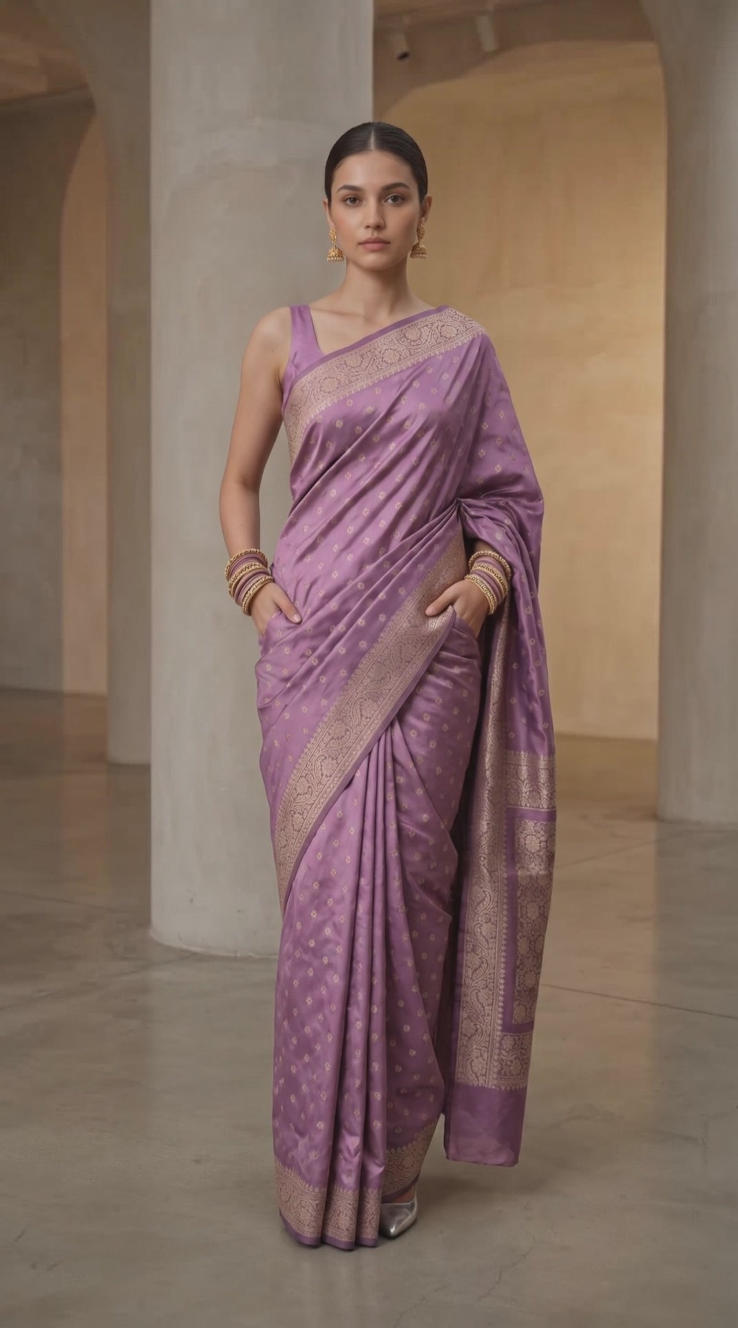 Thread Weaving without Zari Silk Katan Saree