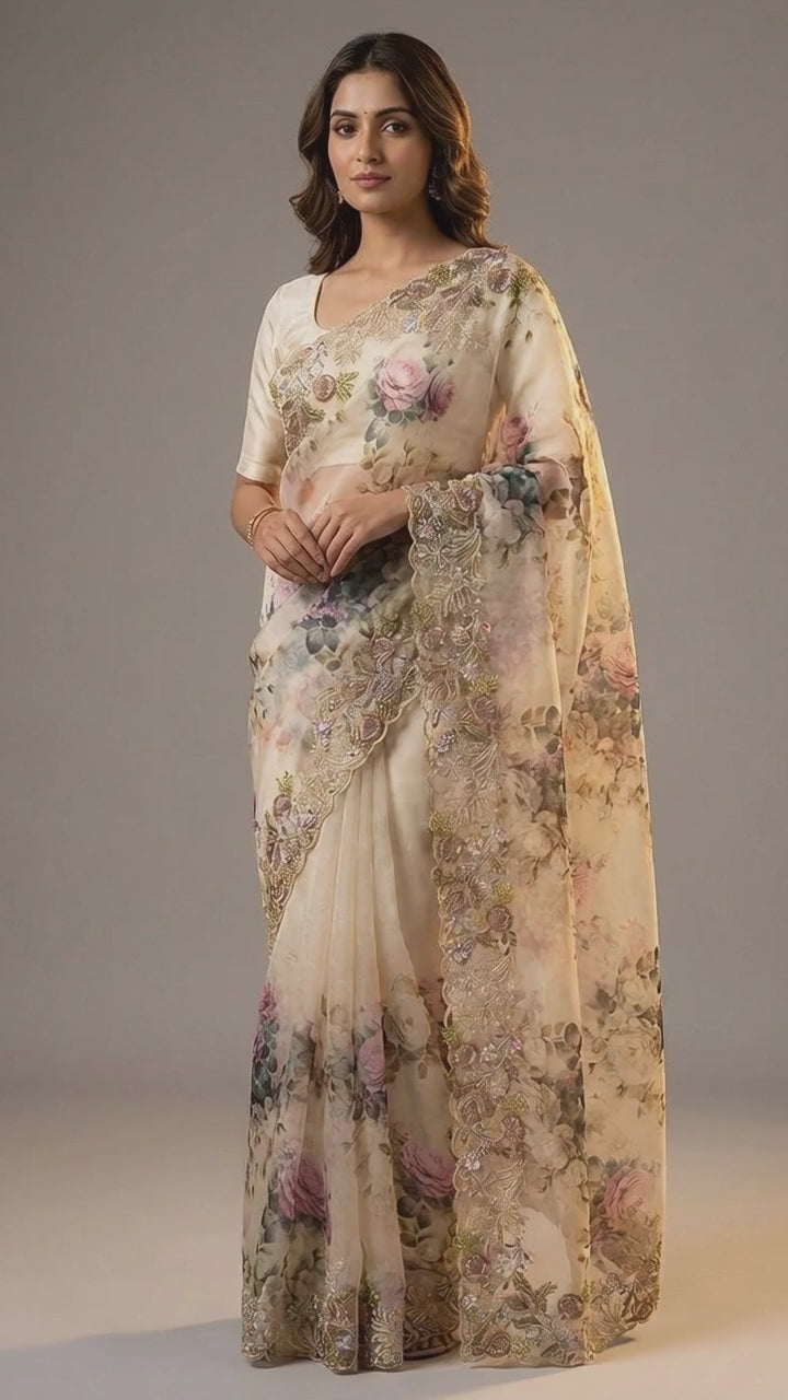 Georgette Saree with Hand-Applied Sequin Embroidery Work