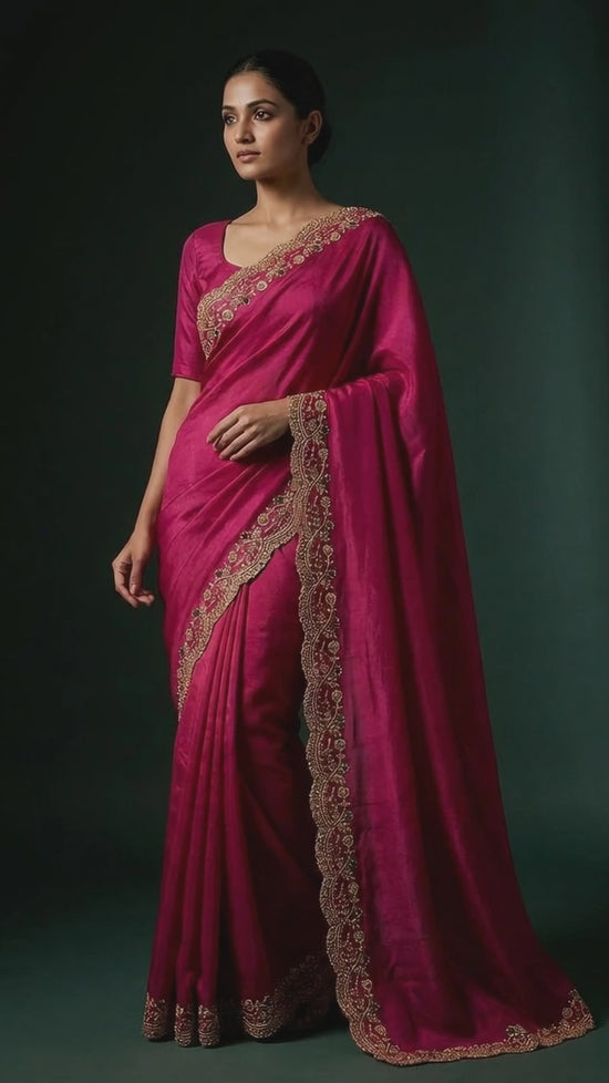 Satin Saree with Floral Resham Embroidery