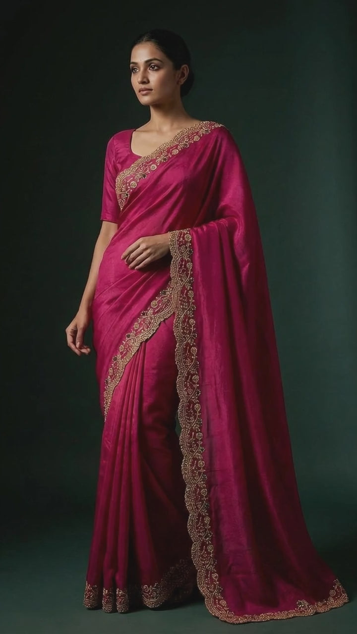 Satin Saree with Floral Resham Embroidery