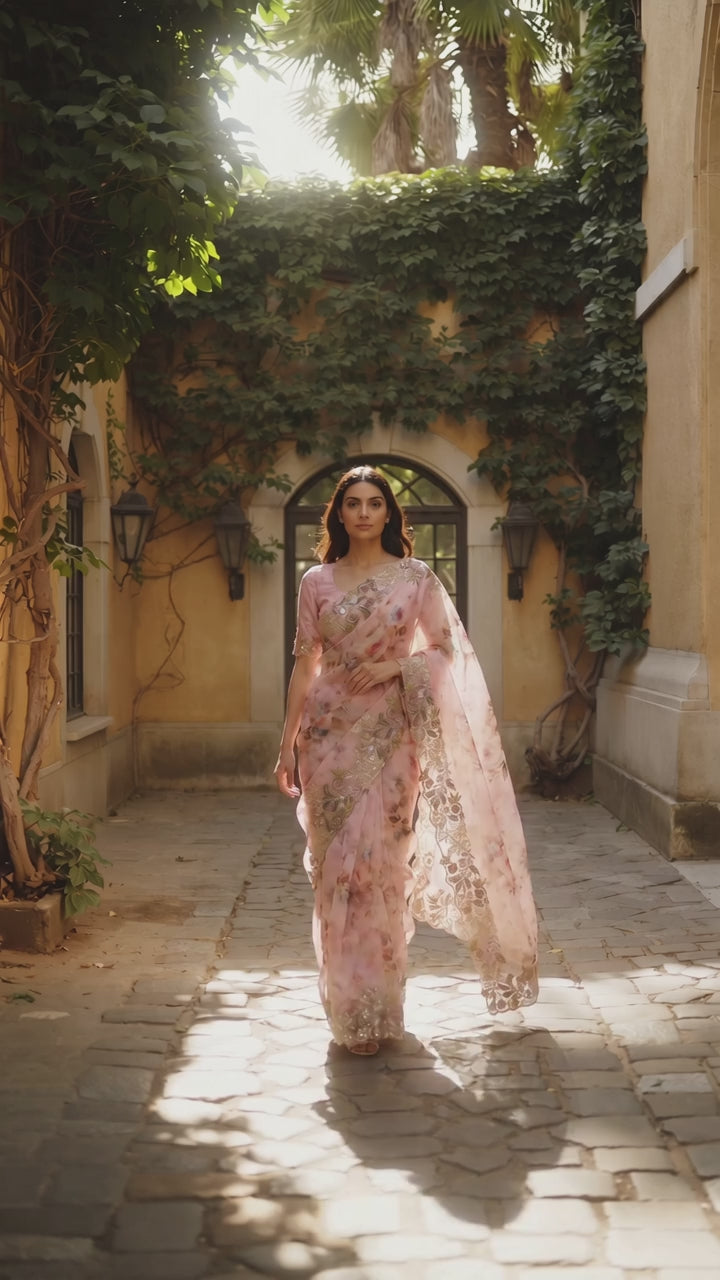 Georgette Saree with Hand-Applied Sequin Embroidery Work