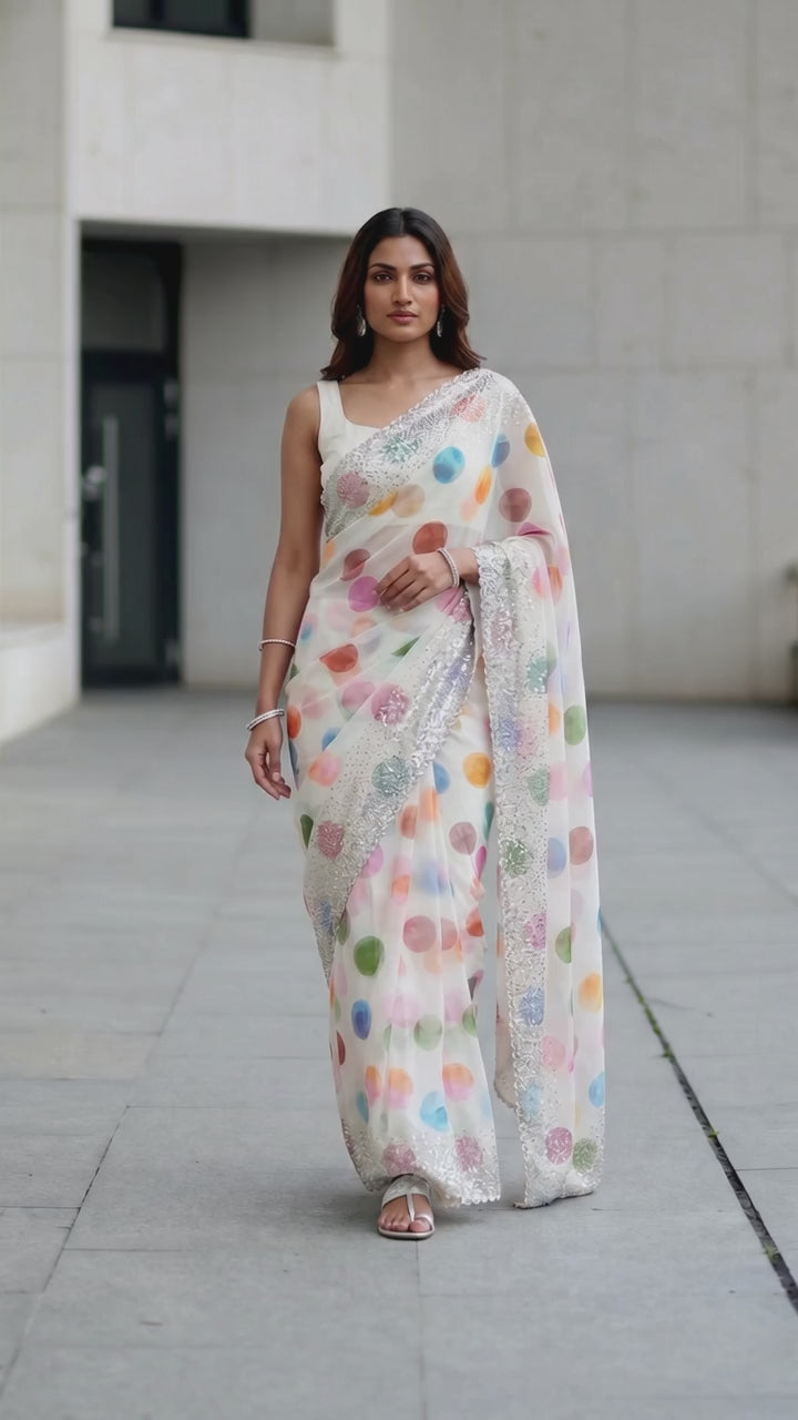 Georgette Saree with Resham Thread and Sequin Border Work