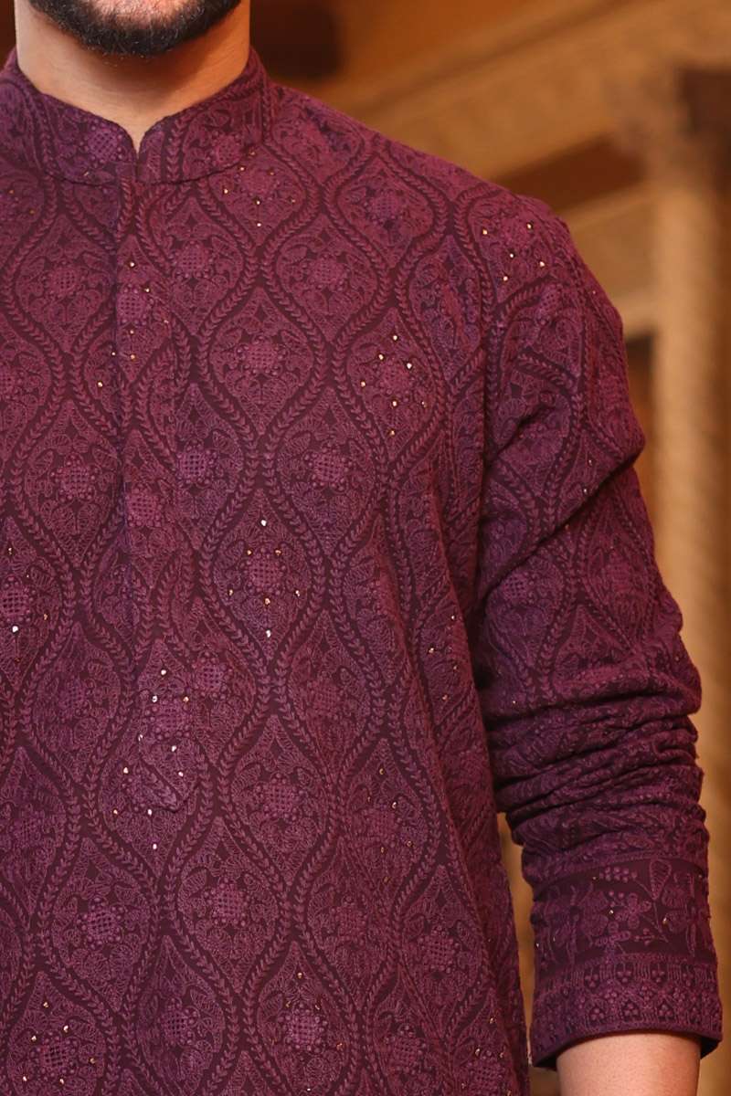 Wine Georgette Kurta Set