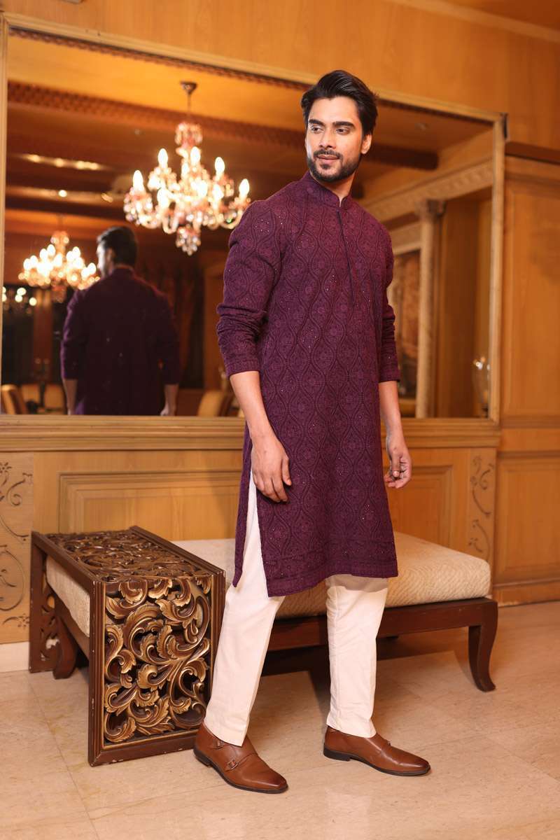 Wine Georgette Kurta Set
