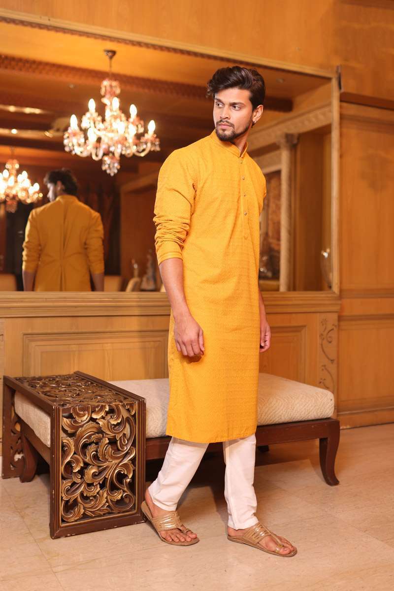 Yellow Cotton Kurta Set