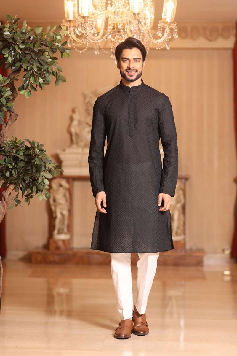 Charcoal Black Cotton Kurta Set