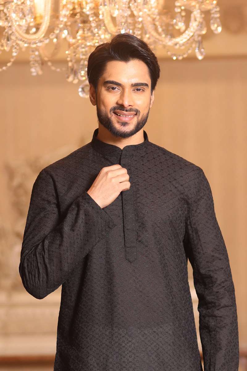 Charcoal Black Cotton Kurta Set