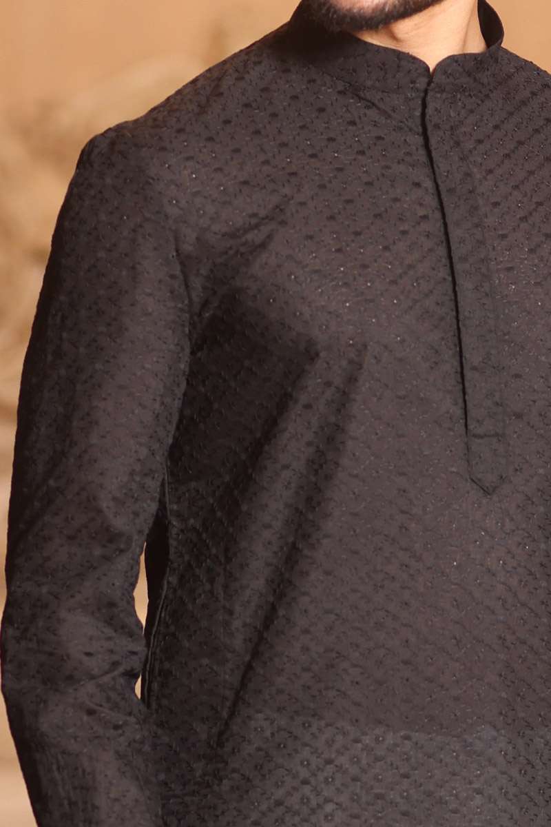 Charcoal Black Cotton Kurta Set