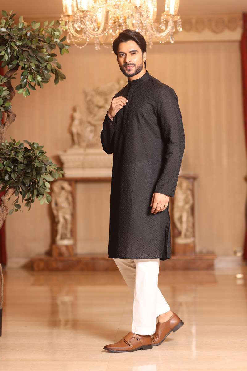 Charcoal Black Cotton Kurta Set
