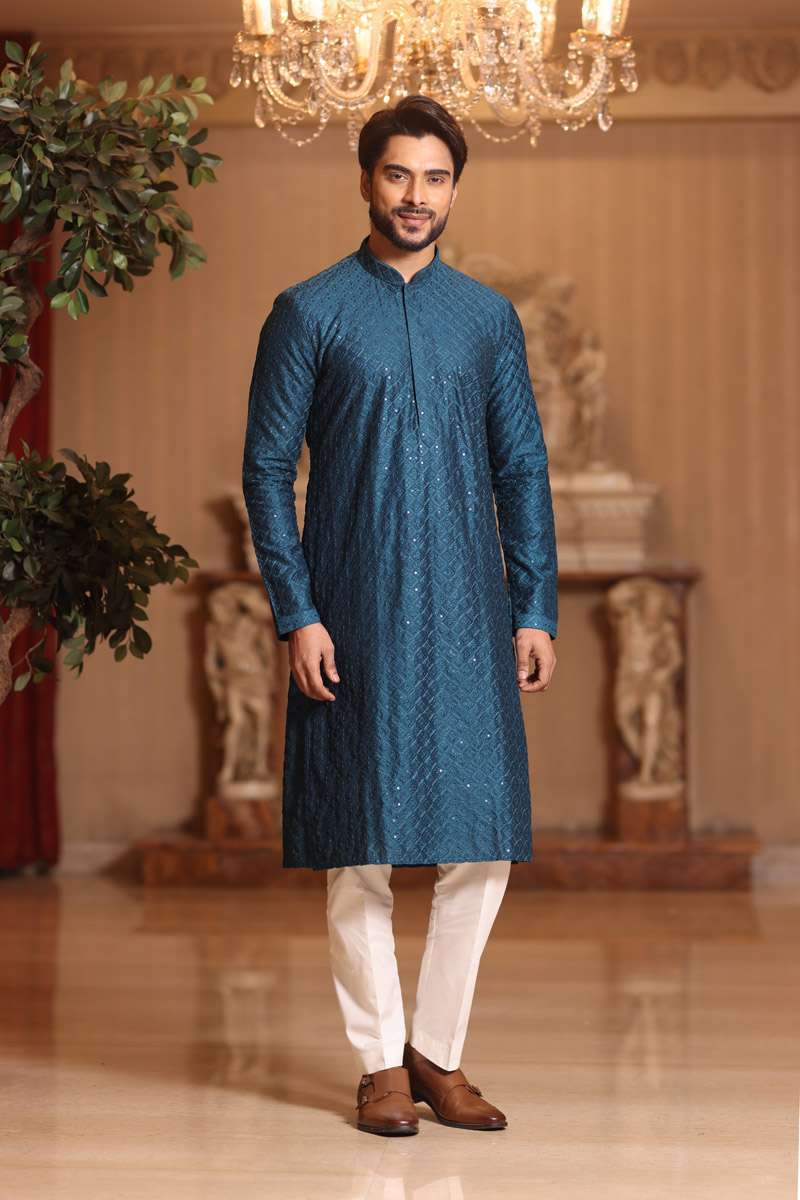 Peacock Blue Cotton Kurta Set