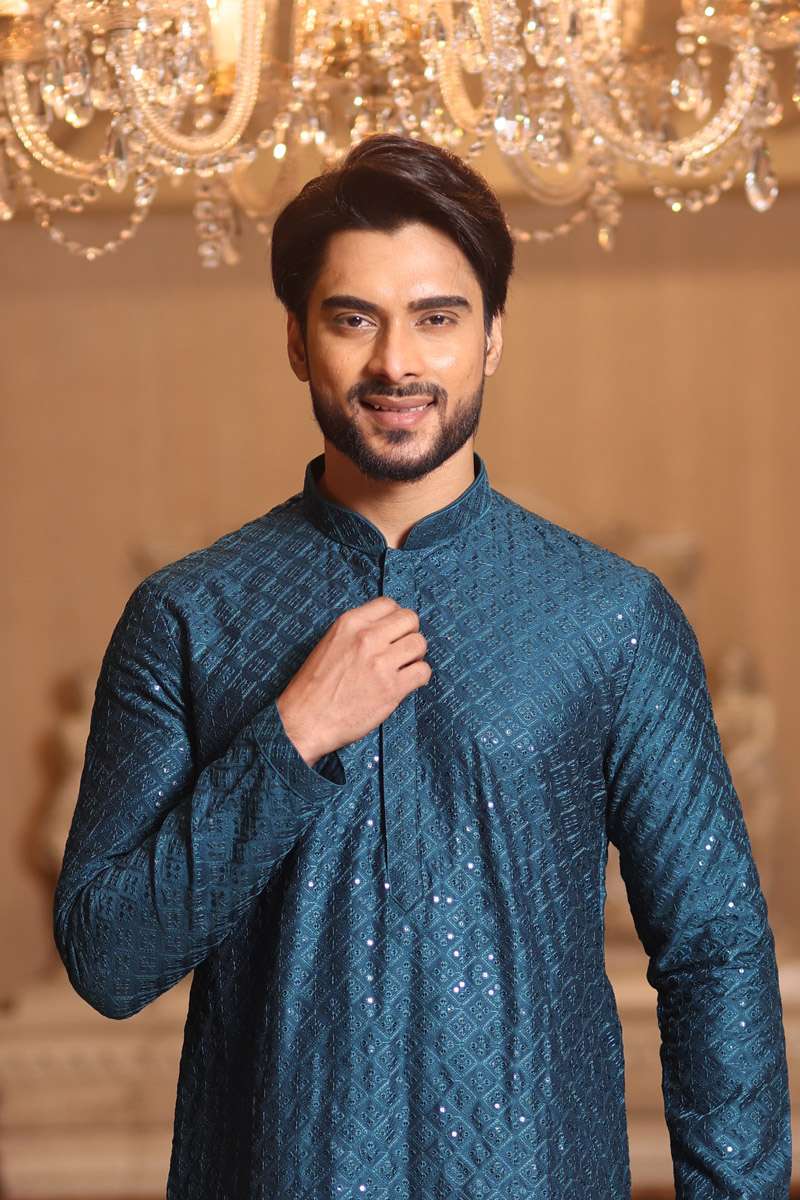 Peacock Blue Cotton Kurta Set