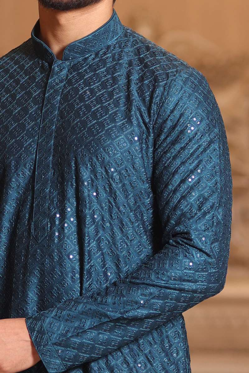 Peacock Blue Cotton Kurta Set