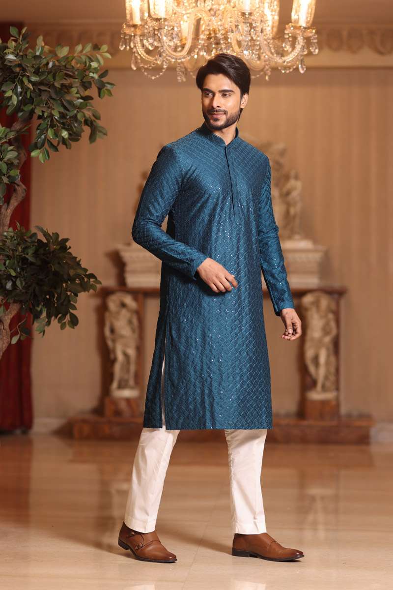 Peacock Blue Cotton Kurta Set
