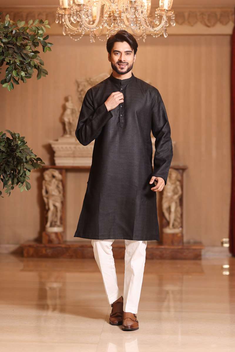 Charcoal Black Cotton Kurta Set