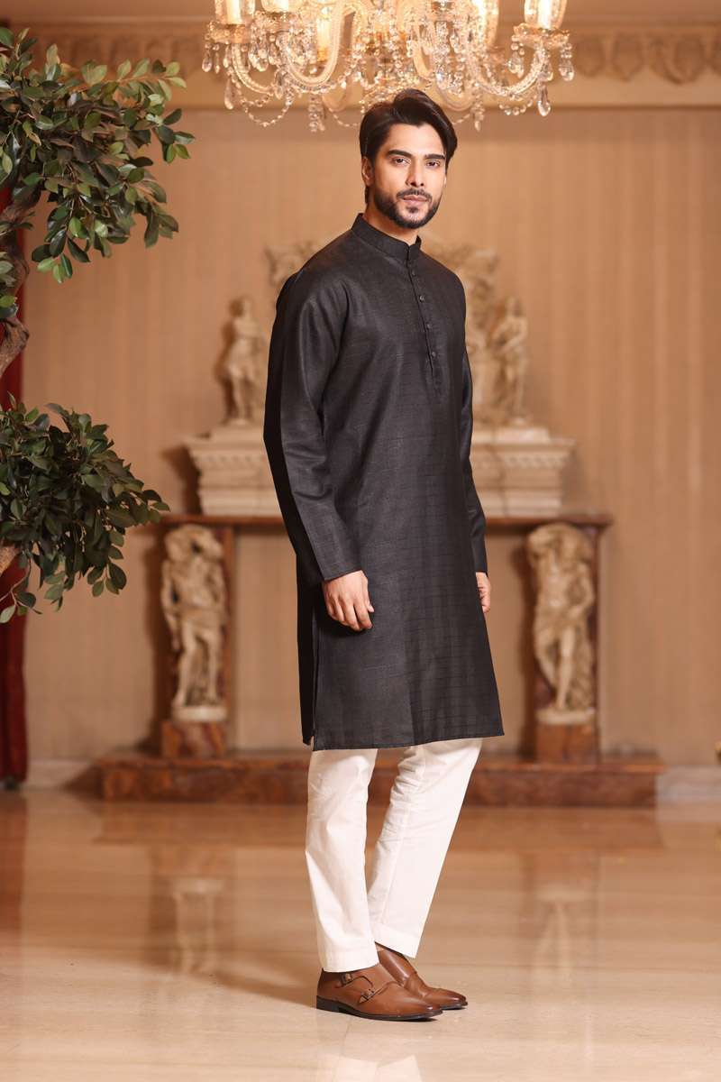 Charcoal Black Cotton Kurta Set