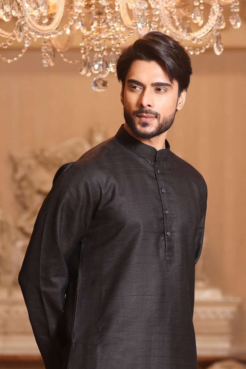 Charcoal Black Cotton Kurta Set