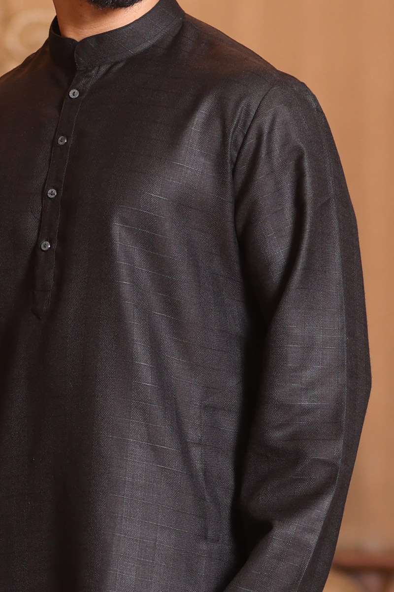 Charcoal Black Cotton Kurta Set