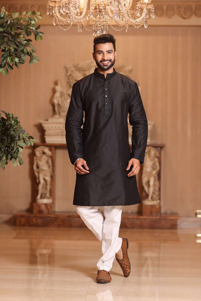 Charcoal Black Cotton Kurta Set
