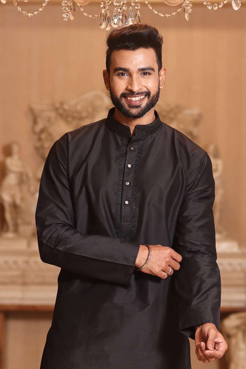 Charcoal Black Cotton Kurta Set