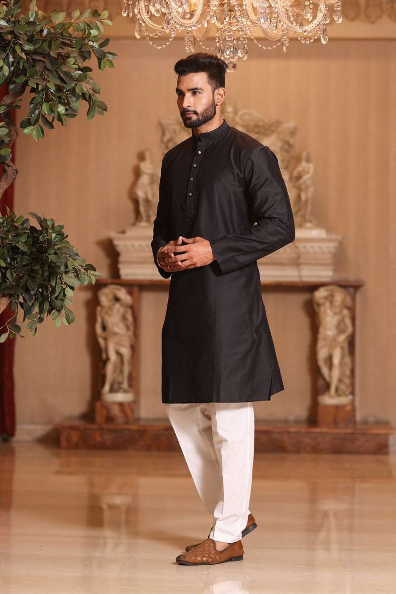 Charcoal Black Cotton Kurta Set