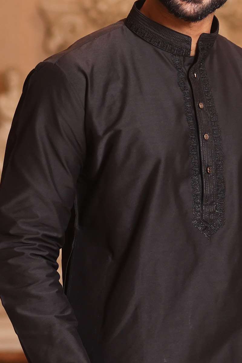 Charcoal Black Cotton Kurta Set