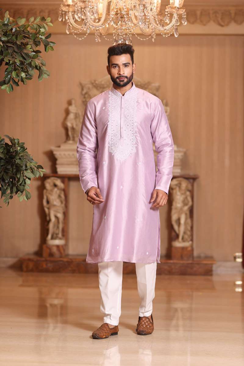 Mauve Tussar Silk Kurta Set