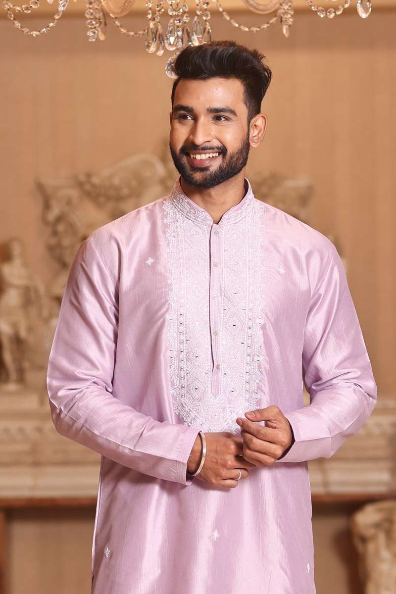 Mauve Tussar Silk Kurta Set