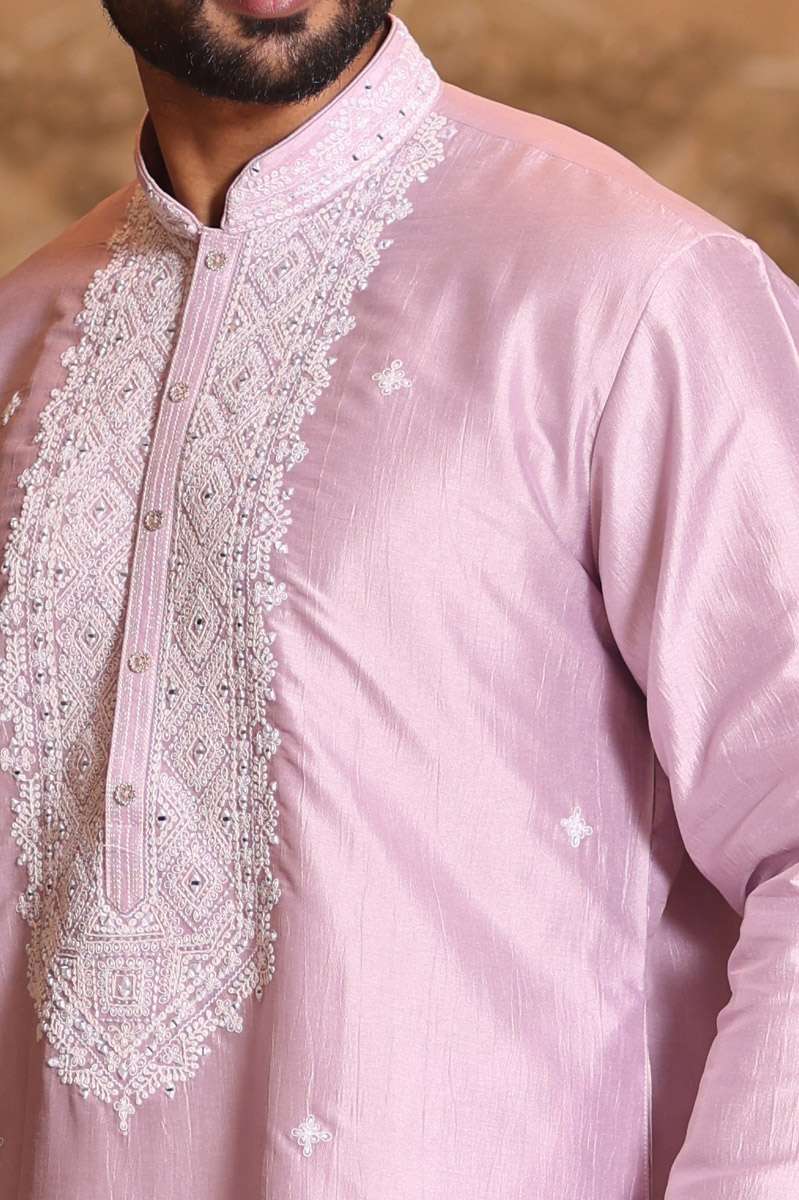 Mauve Tussar Silk Kurta Set