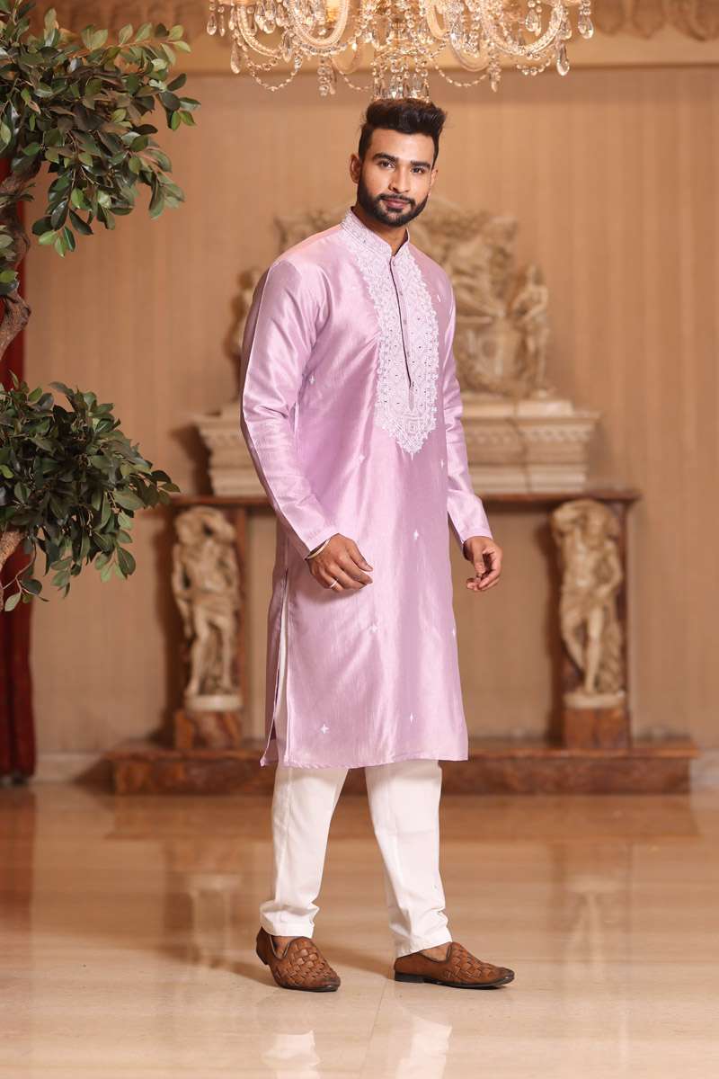 Mauve Tussar Silk Kurta Set