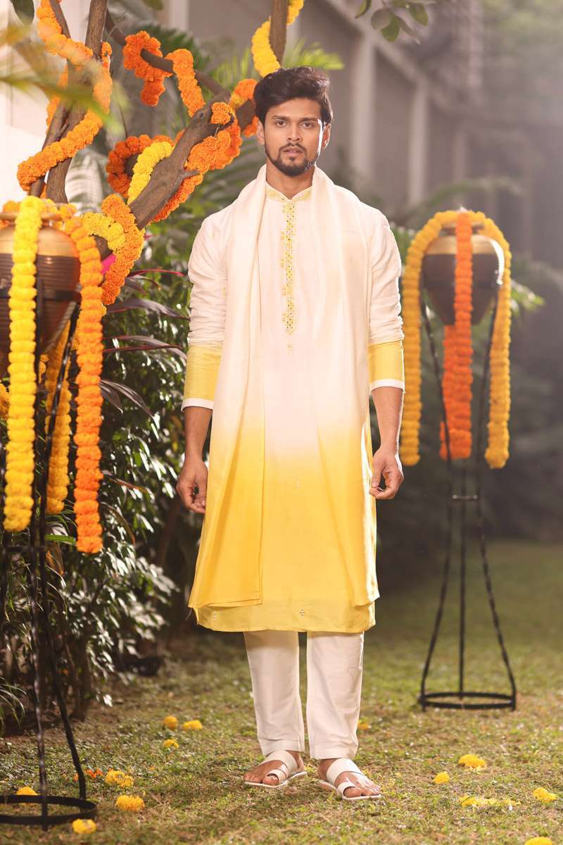 Off White Tussar Silk Kurta with Dupatta