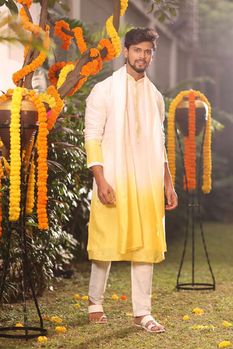 Off White Tussar Silk Kurta with Dupatta