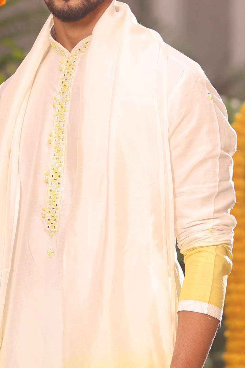 Off White Tussar Silk Kurta with Dupatta