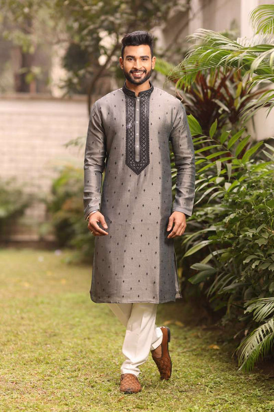 Slate Grey Tissue Silk Kurta Set
