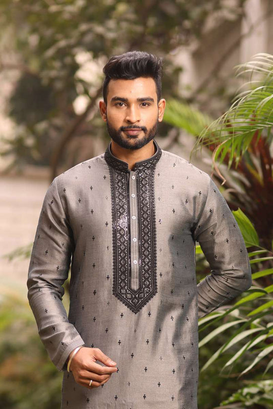 Slate Grey Tissue Silk Kurta Set
