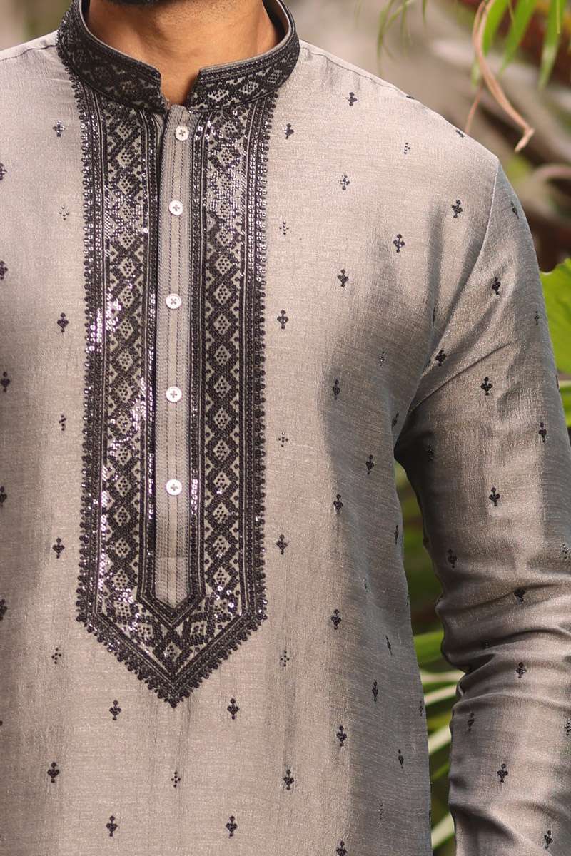 Slate Grey Tissue Silk Kurta Set
