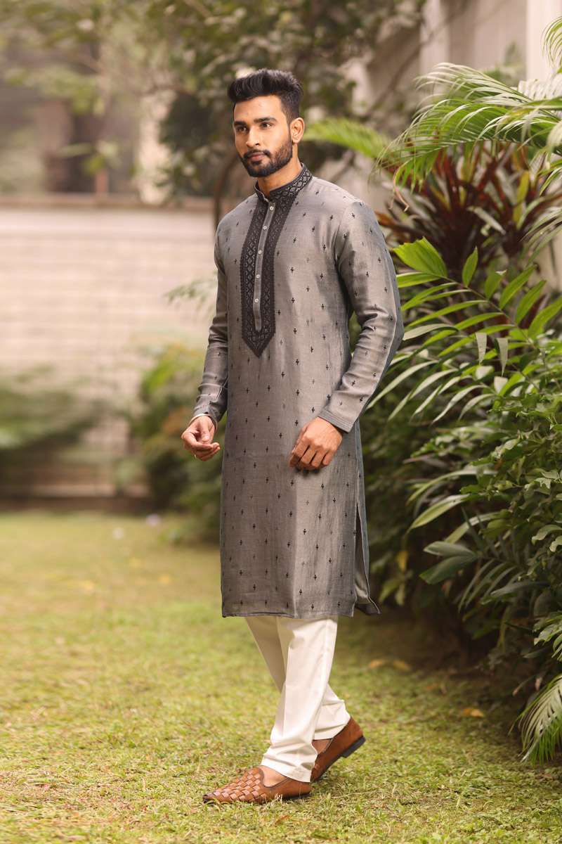 Slate Grey Tissue Silk Kurta Set