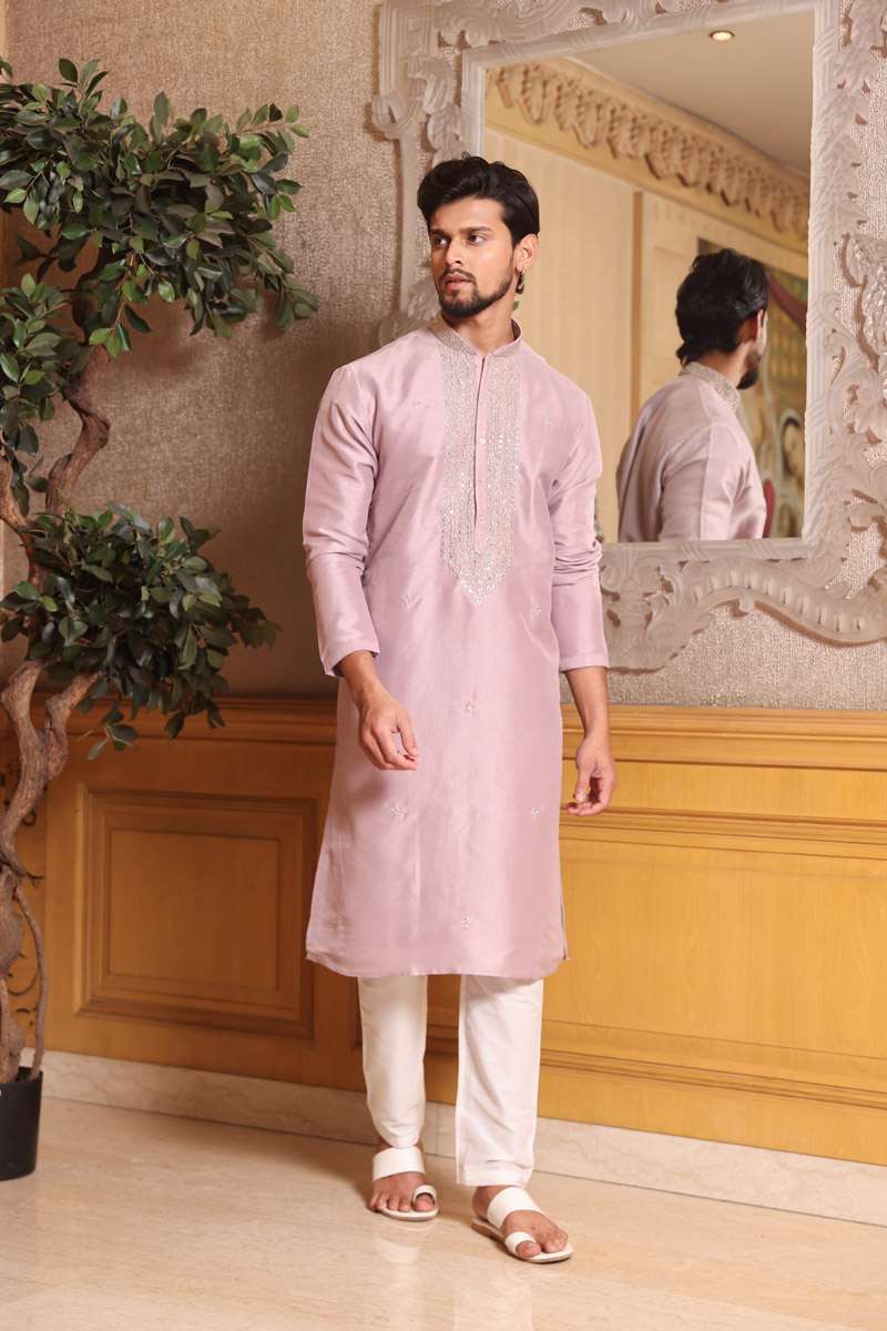 Mauve Tussar Silk Kurta Set