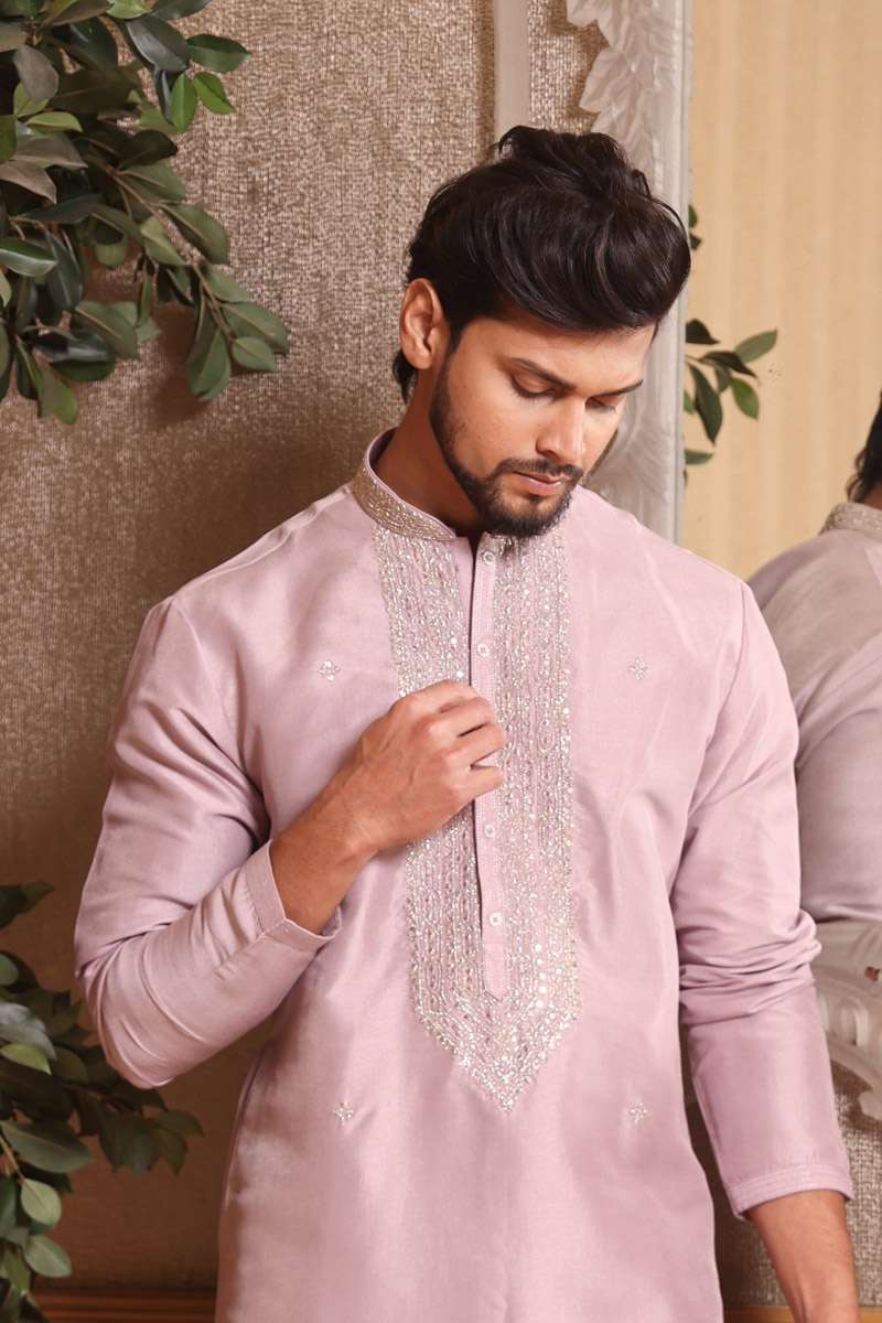 Mauve Tussar Silk Kurta Set