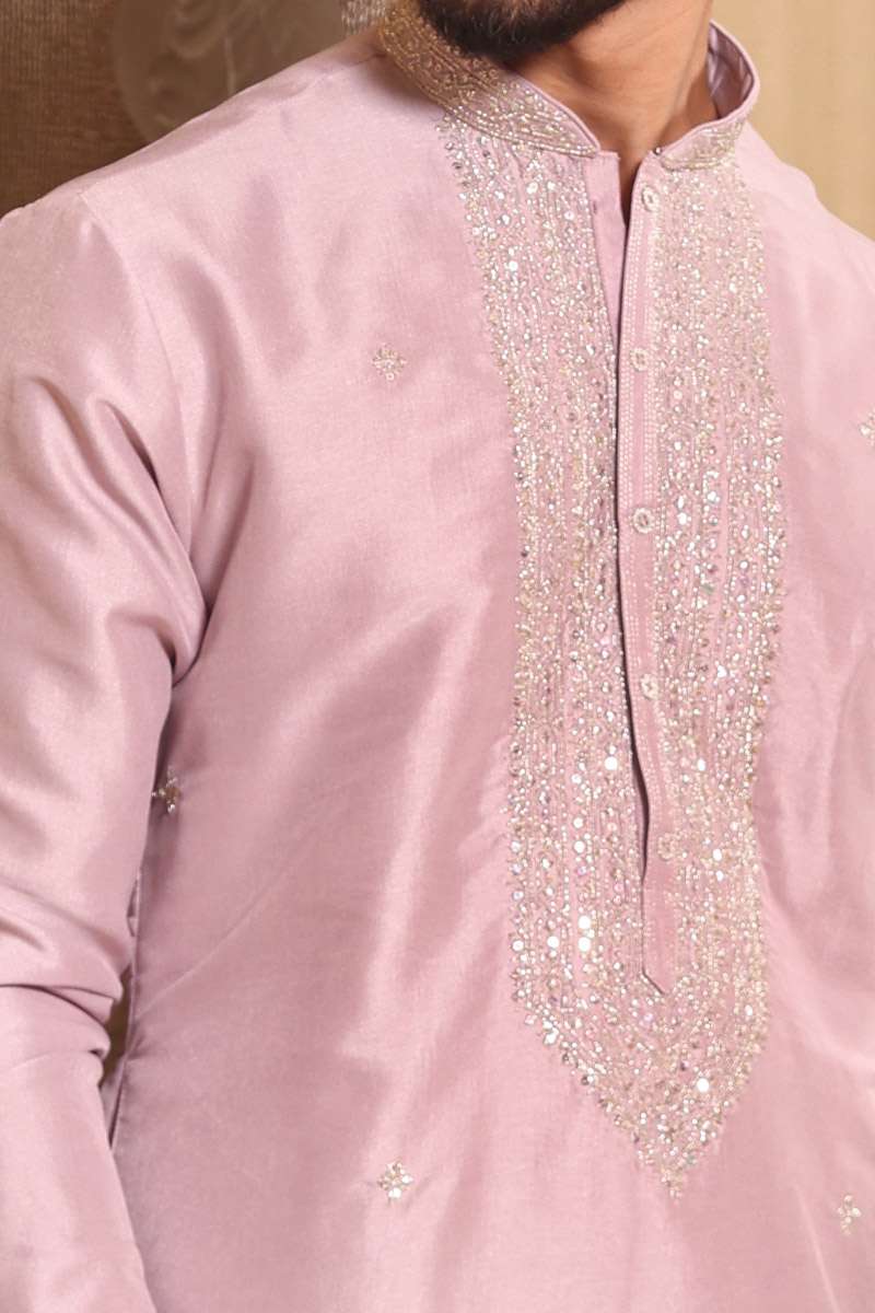 Mauve Tussar Silk Kurta Set
