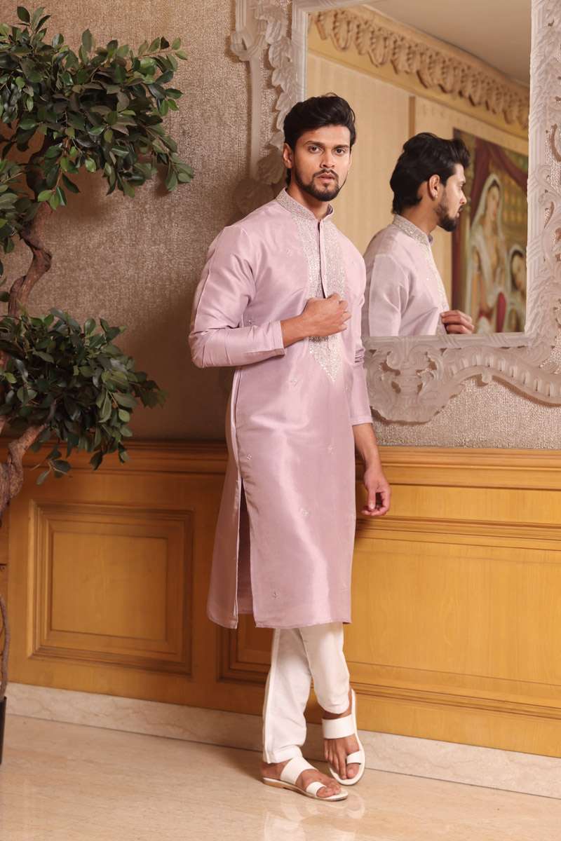 Mauve Tussar Silk Kurta Set