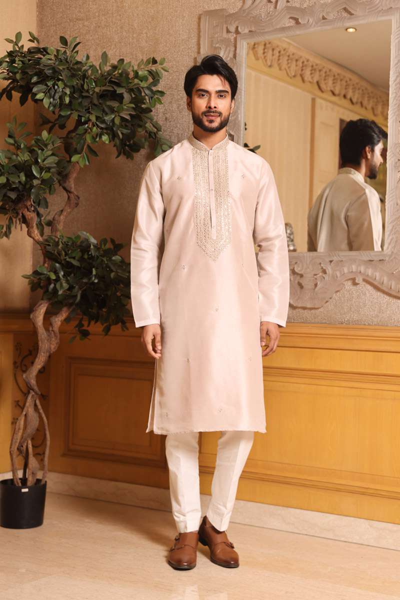 Sand Beige Tussar Silk Kurta Set