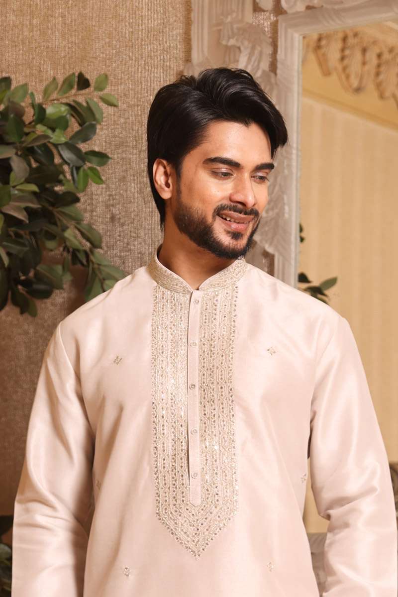Sand Beige Tussar Silk Kurta Set