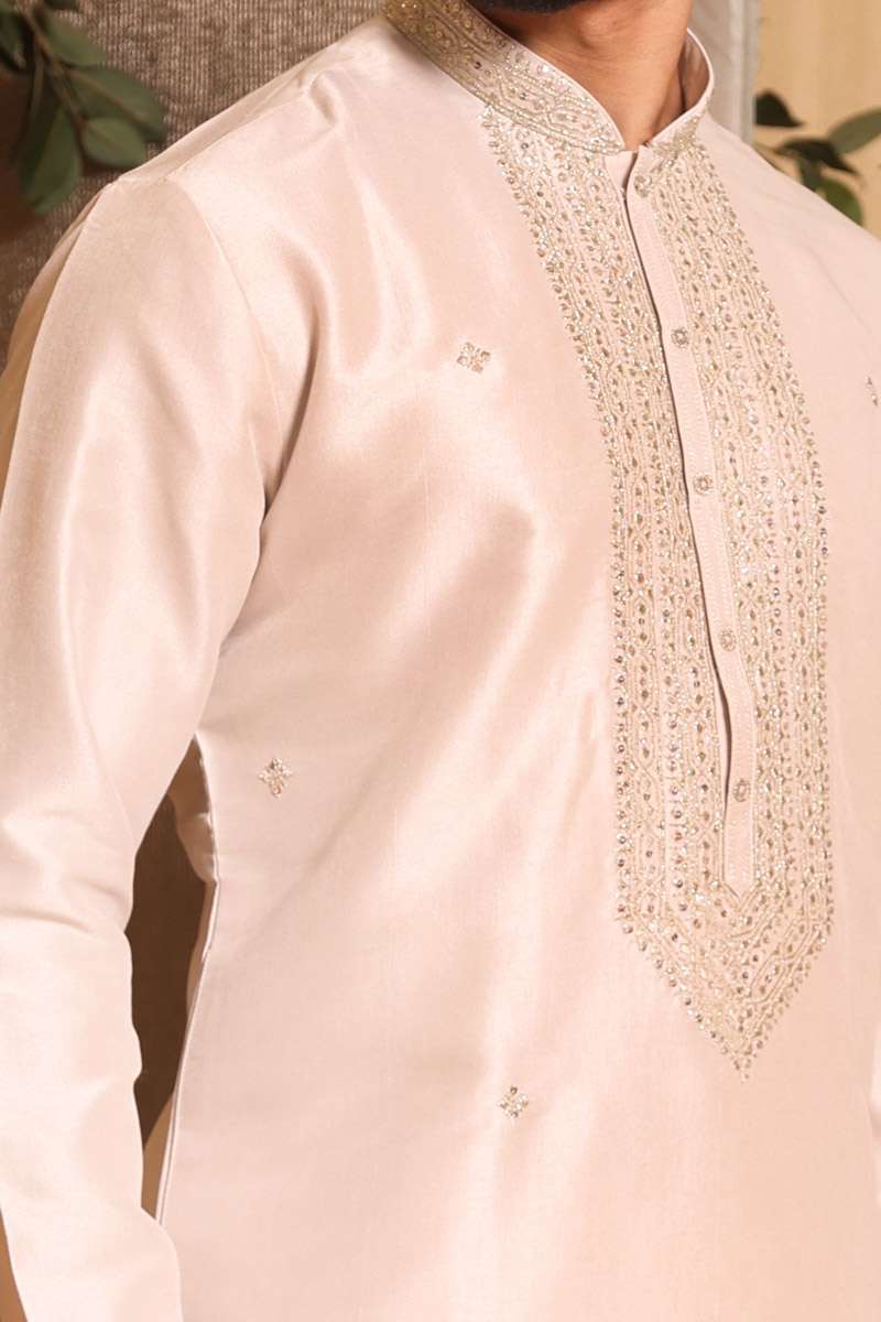 Sand Beige Tussar Silk Kurta Set