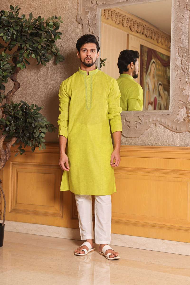 Leaf Green Cotton Kurta Set