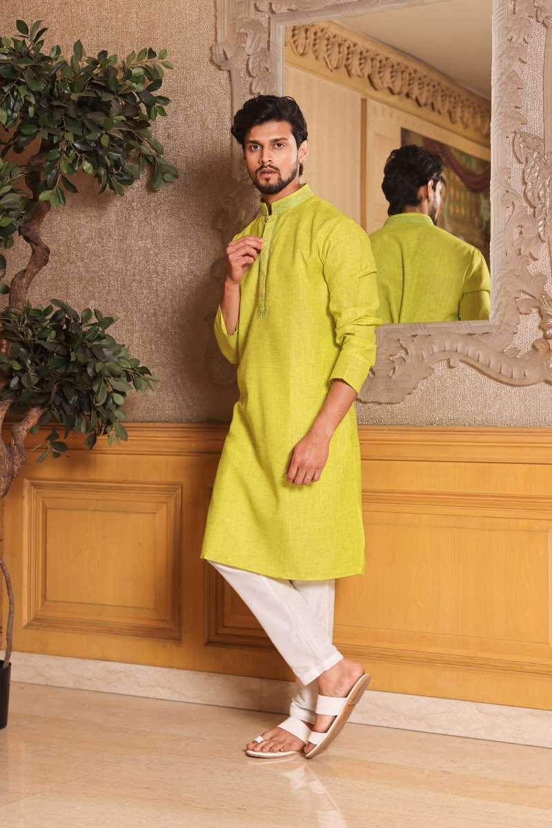 Leaf Green Cotton Kurta Set