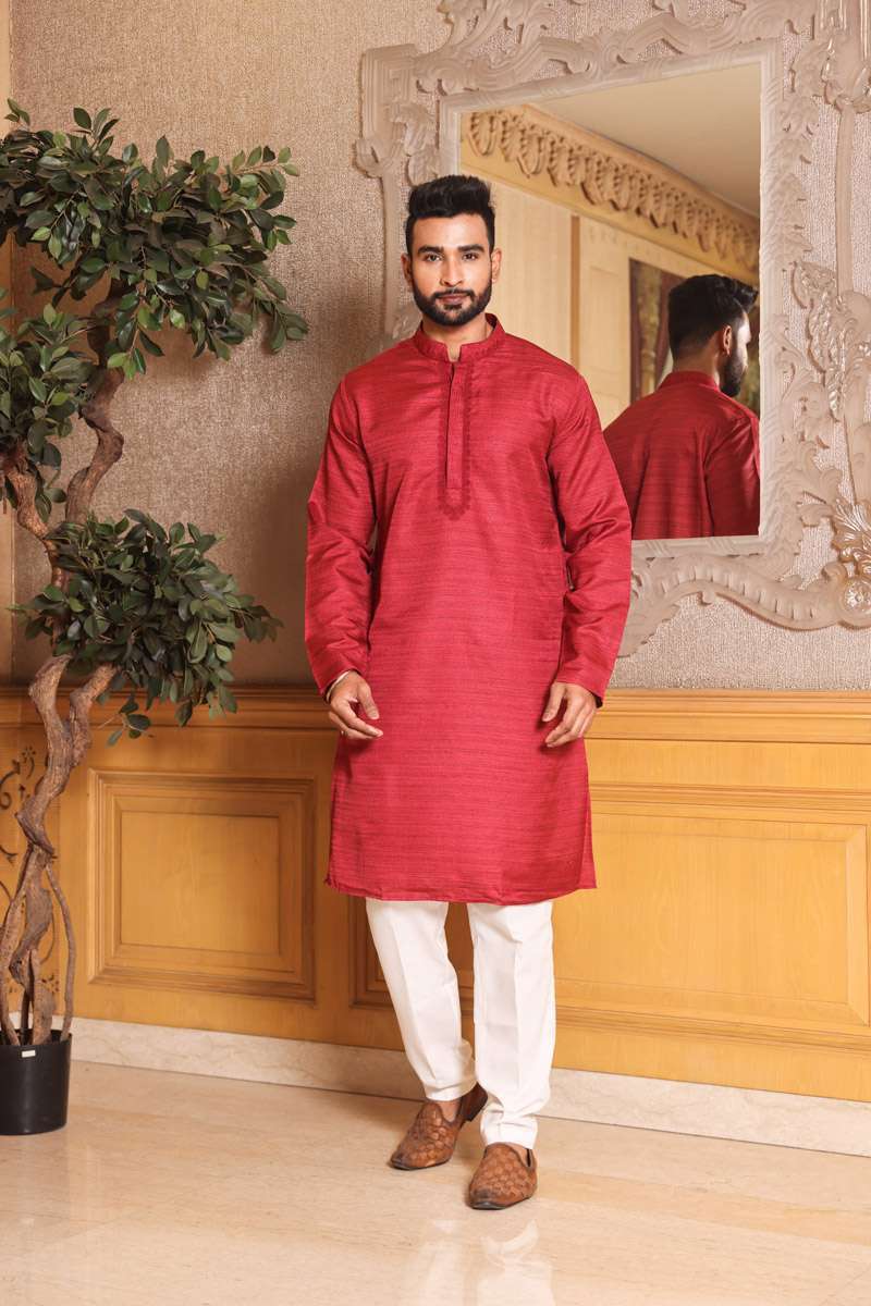 Red Chanderi Silk Kurta Set