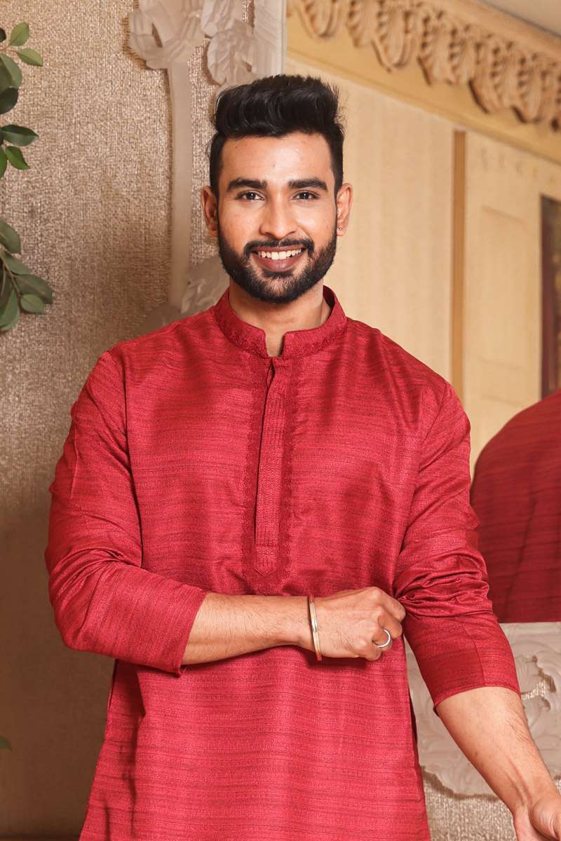 Red Chanderi Silk Kurta Set